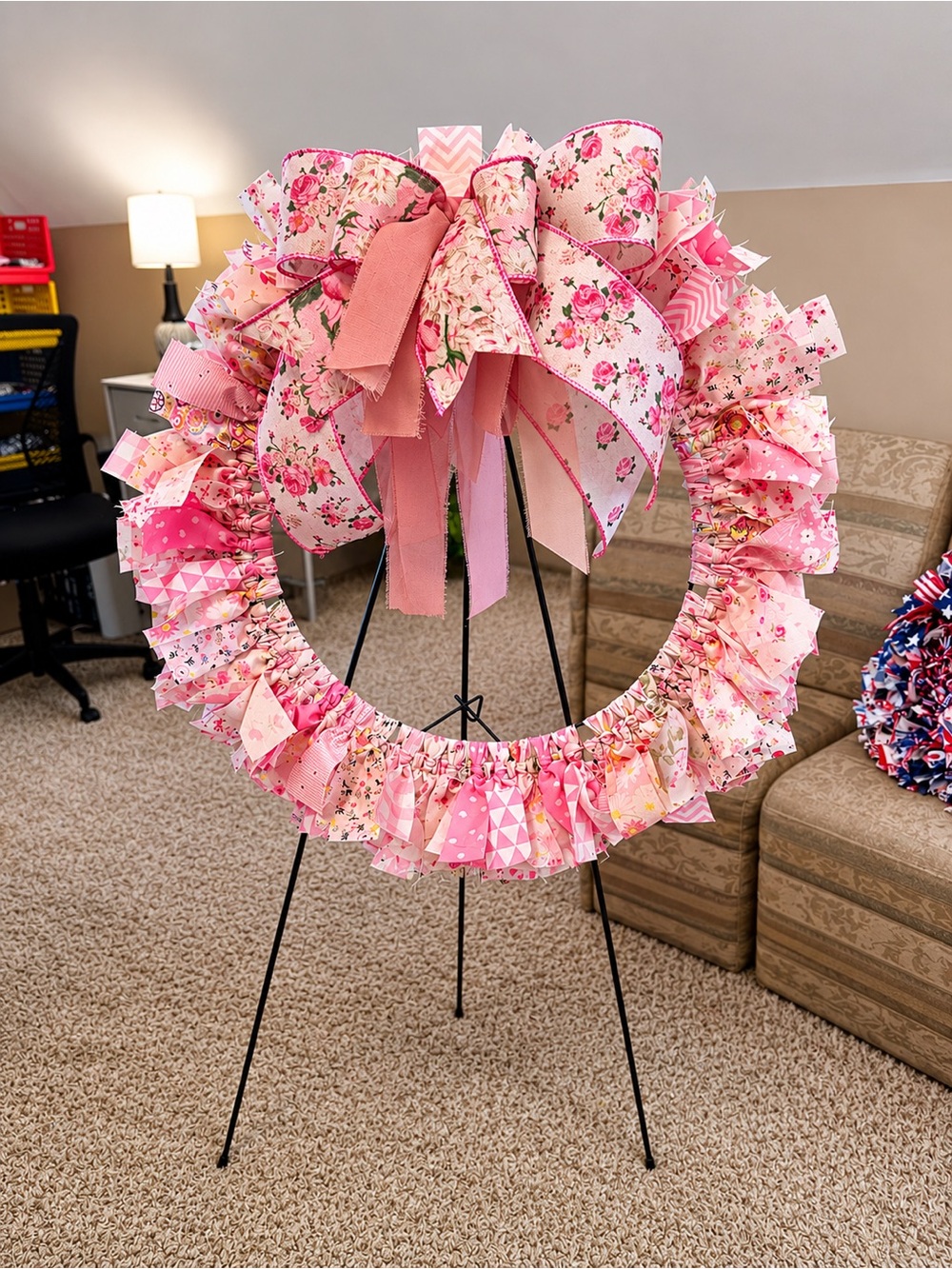 Handmade Pink Floral Ribbon Wreath for Kids - Cute Hairbow Accent